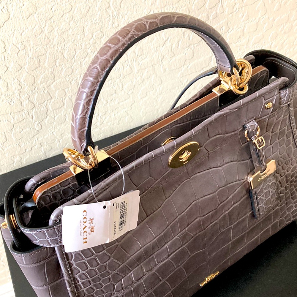 Coach GRAMERCY SATCHEL NWT Gray Croc-Embossed Handbag - Picture 2 of 16